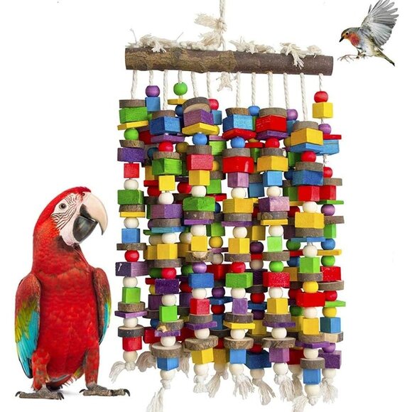 Extra Large Bird Parrot Chewing Toy-Multicolored Natural Wooden Blocks Bird Tear - Picture 5 of 7